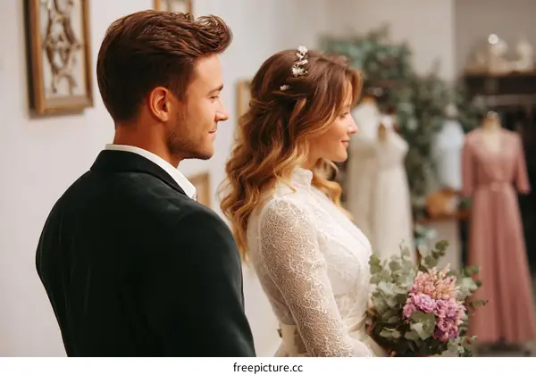 Couple in a Wedding Dress Shop