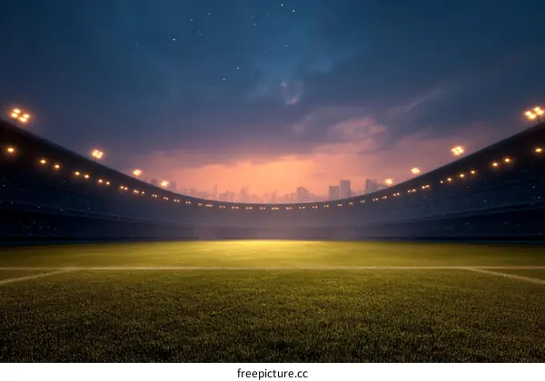 Empty Stadium at Dusk Cityscape View