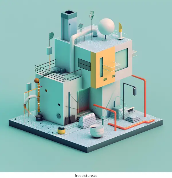 Abstract Geometric Building Illustration with Colorful Details