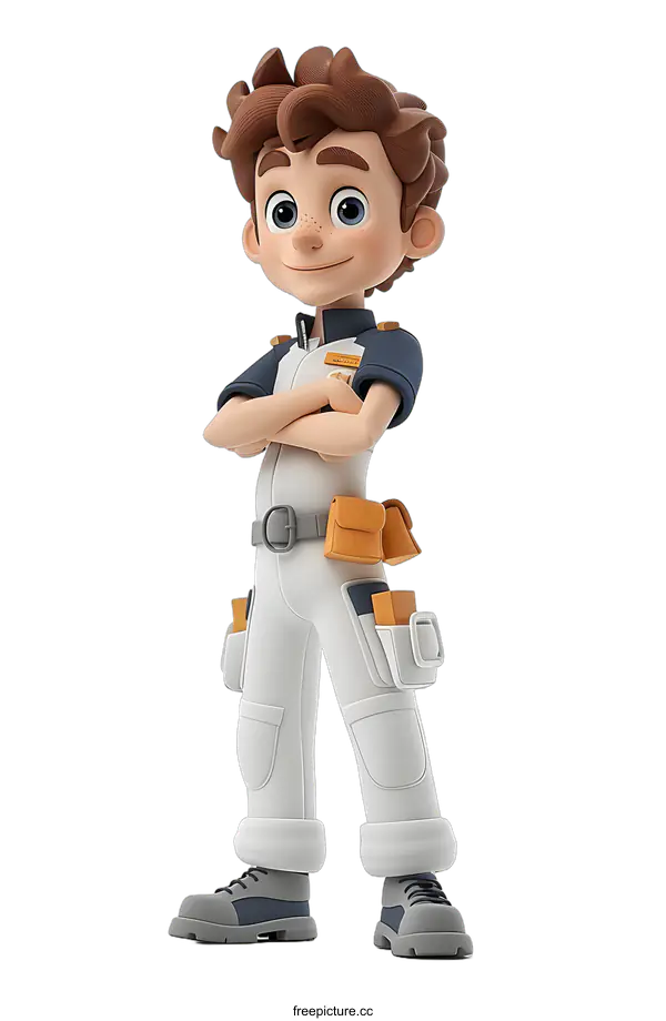 [Transparent Background PNG]Cartoon Illustration of a Young Male Construction Worker