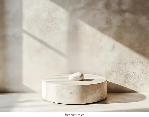 Minimalist Beige Display Podium with Stone