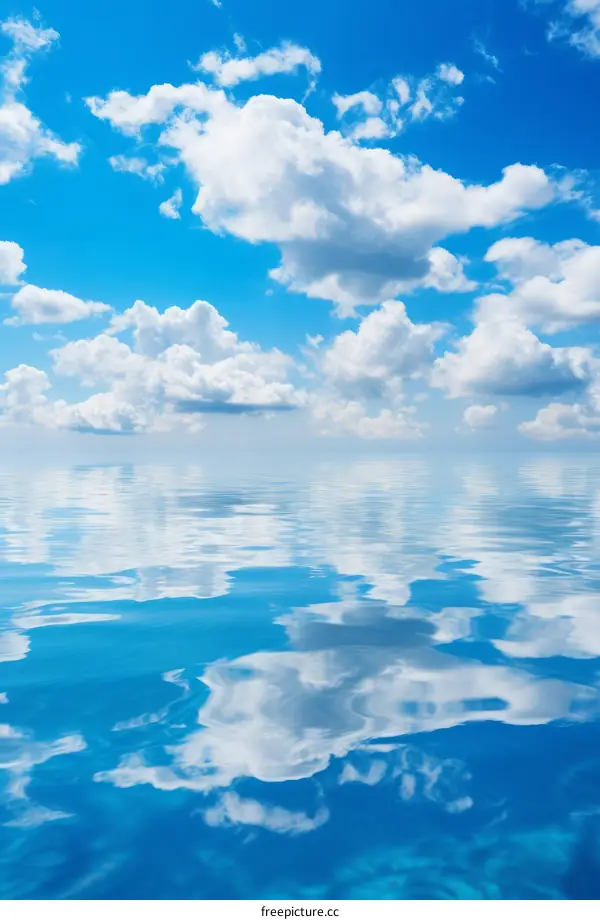 Beautiful Blue Sky and White Clouds Reflected on Water