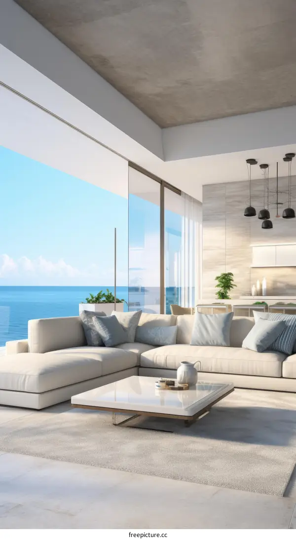 Modern coastal living room with amazing sea view
