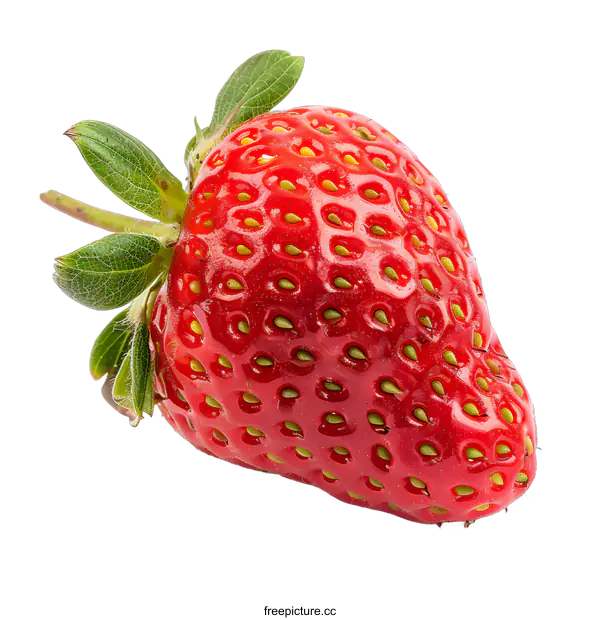[Transparent Background PNG]Single Fresh Red Strawberry on White Background