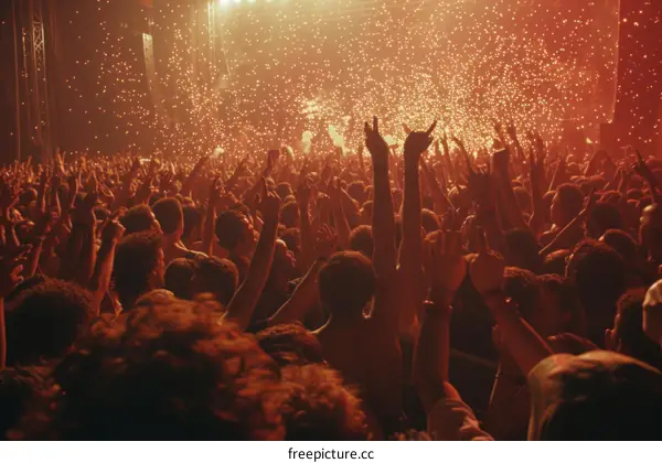 Crowd of People Raising Their Hands in Excitement at a Concert