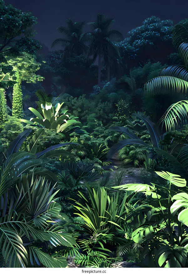 Tropical Rainforest Night Scenery Illustration