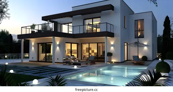 Modern Luxury Home with Swimming Pool and Landscaping