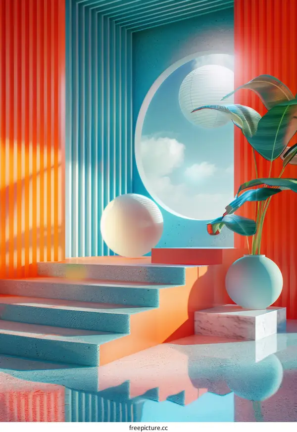 Colorful Abstract Interior Design Scene with Steps