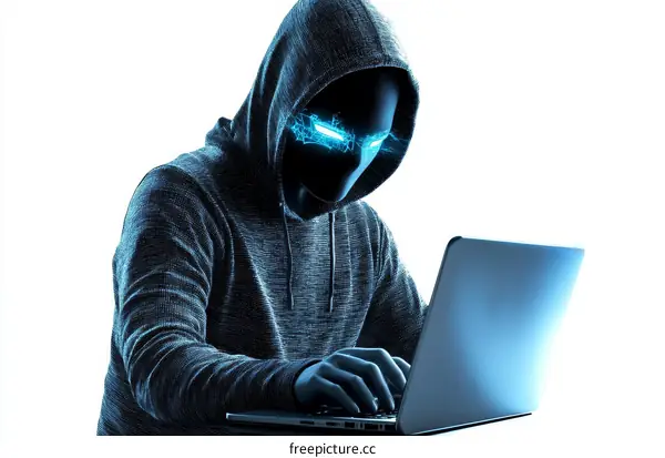 Mysterious Hacker Working on a Laptop