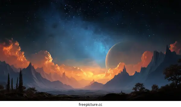 Fantastic Alien Sunrise Over Mountain Peaks