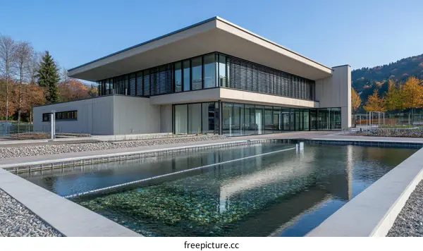 Modern Concrete Building with Courtyard Pool