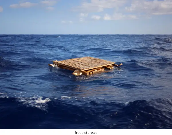 Wooden Raft in the Deep Ocean