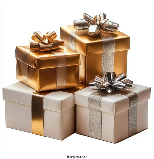 Stacked Gift Boxes with Gold and Silver Ribbon