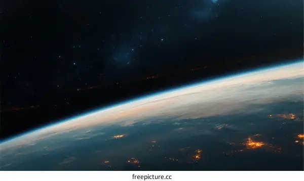 Earth viewed from space with city lights at night