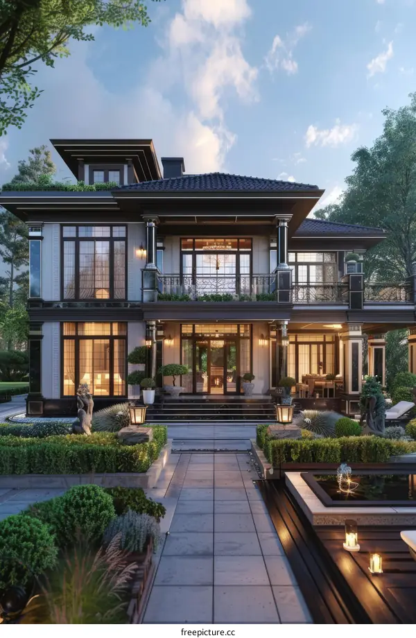 Elegant Mansion Exterior Design with Lush Landscaping