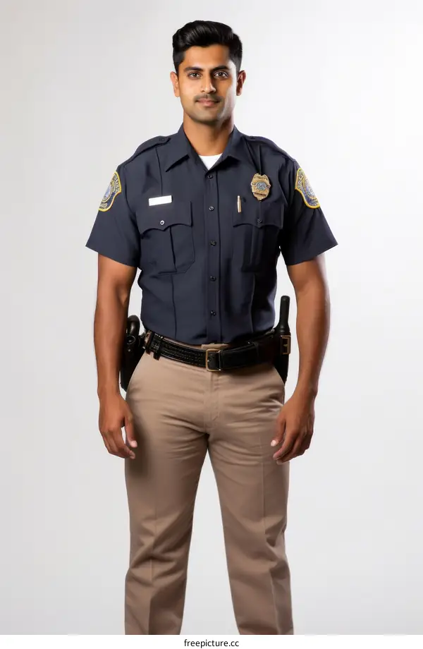 Studio portrait of a young male police officer