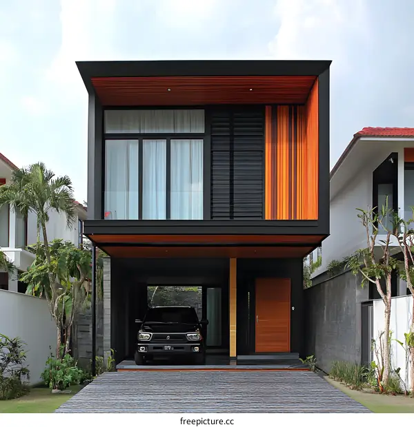 Modern House with Garage and Wooden Accent Wall