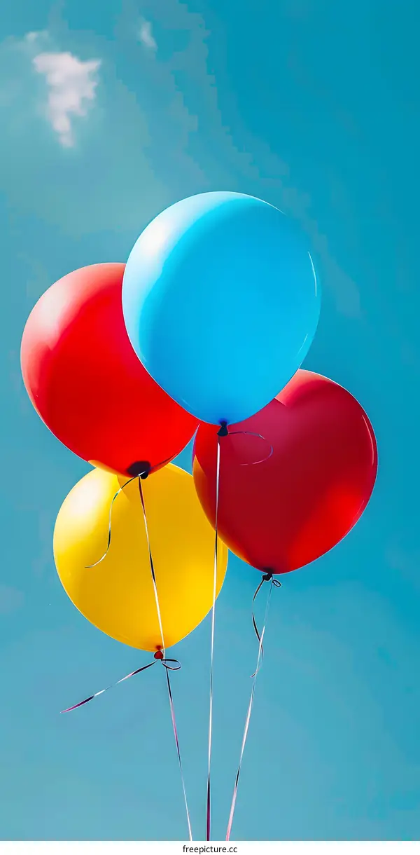 Four Balloons Floating in the Blue Sky
