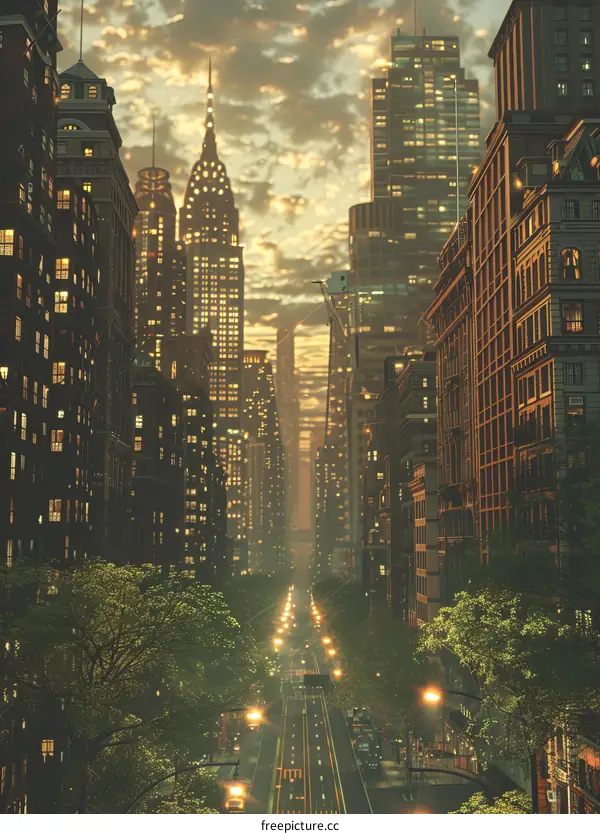 Evening Cityscape Illustrative Art