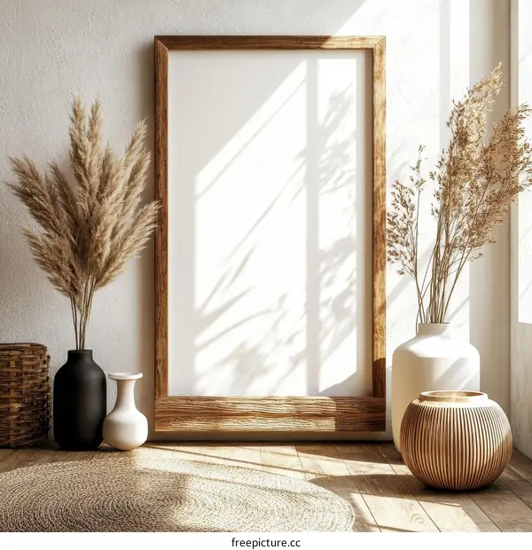 Bohemian Style Interior Mockup with Blank Frame