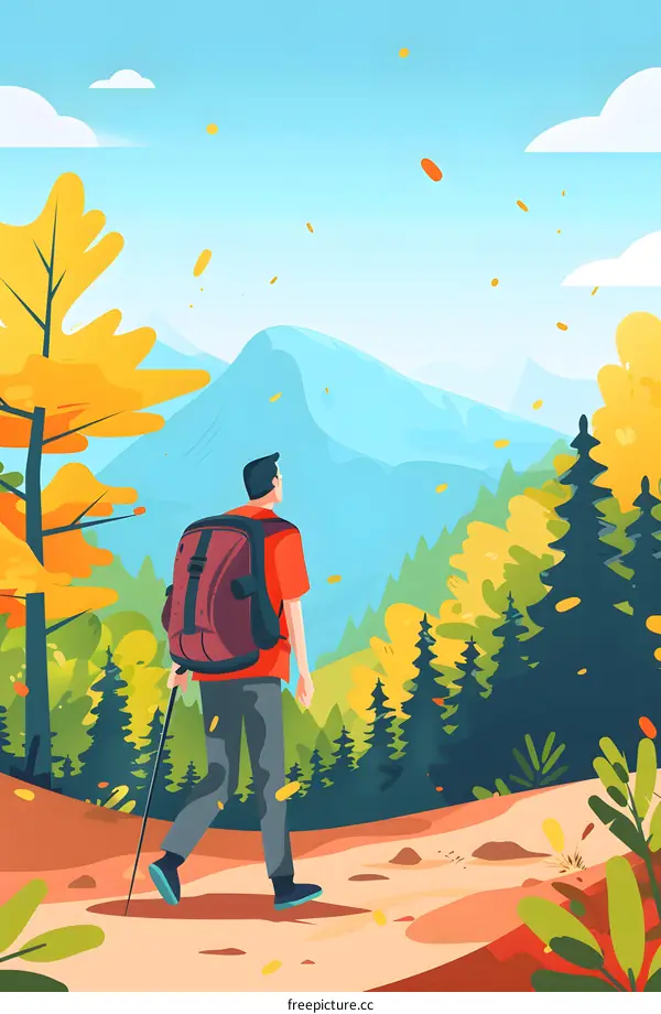 Hiking Man in Mountain Landscape