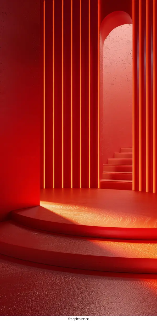 Modern Crimson Cylinder Staircase: Interior Design & Architecture