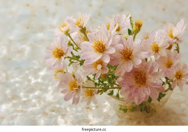 Delicate Pink Chrysanthemum with Water Drops