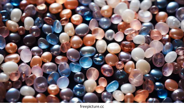 Close-up of a pile of multicolored glass beads