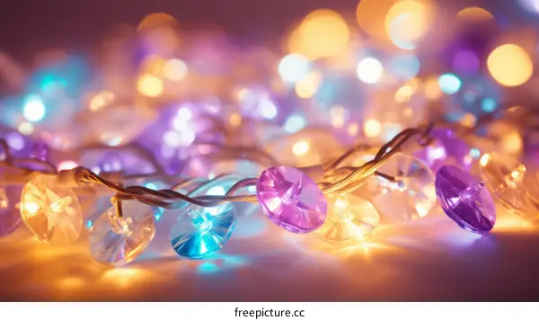 Close-up of a string of colorful lights with a blurred background