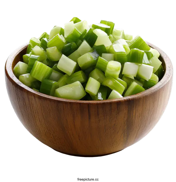 [Transparent Background PNG]Chopped Green Onions in Wooden Bowl