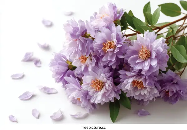 Beautiful Light Purple Chrysanthemum Bouquet on White Background