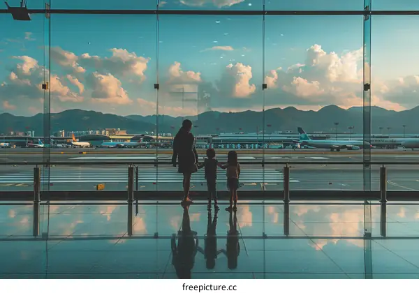 Family of three at the airport