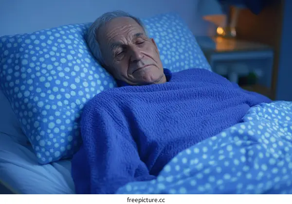 Elderly Man Sleeping in Hospital Bed