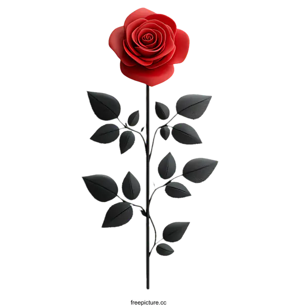 [Transparent Background PNG]Red Rose with Dark Leaves Illustration