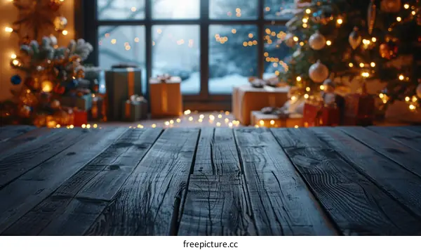 Christmas Still Life with Wooden Table Top