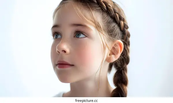 Portrait of a young girl with freckles and blue eyes