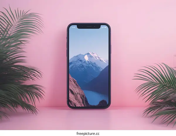Mobile Phone with Mountain Landscape Wallpaper