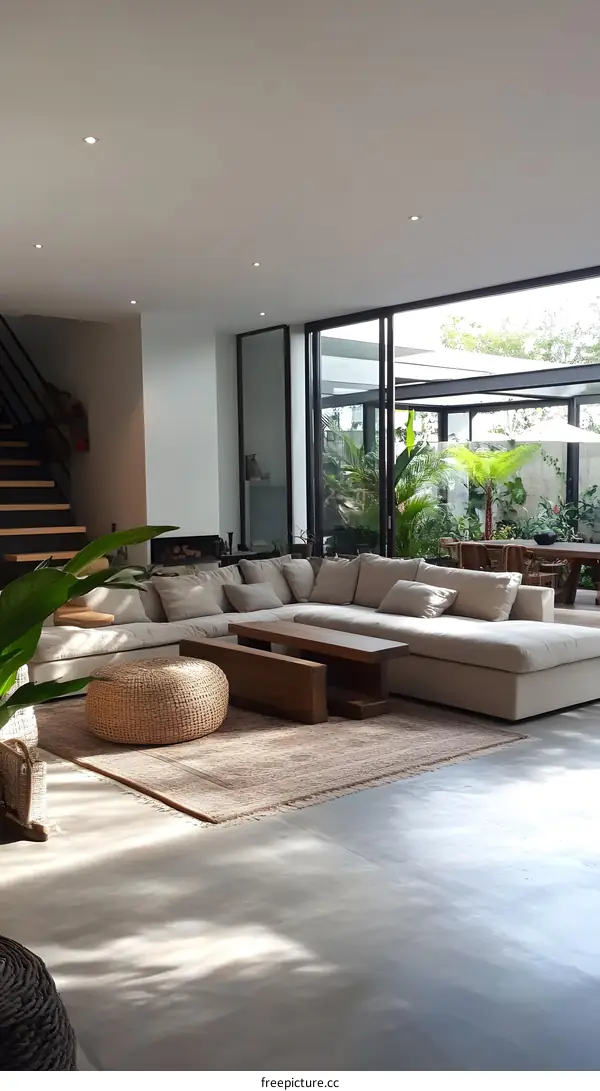 Modern Minimalist Living Room With Large Windows