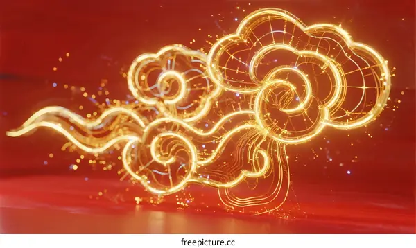 Golden glowing cloud pattern with traditional Chinese design elements