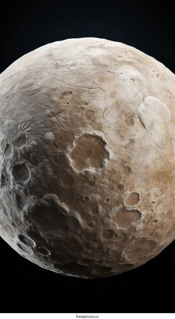 A 3D rendering of the dwarf planet Ceres, the largest object in the asteroid belt between Mars and Jupiter