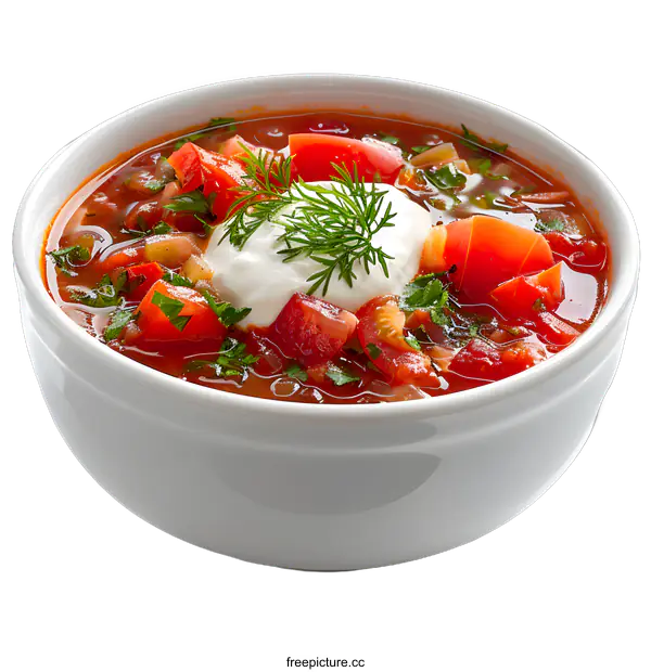 [Transparent Background PNG]Bowl of delicious tomato soup with sour cream
