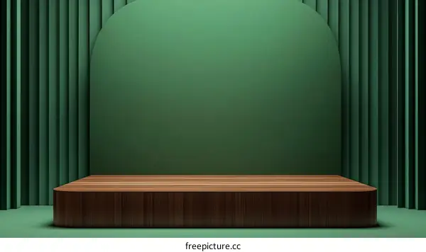 Modern Green Display Podium with Wooden Platform