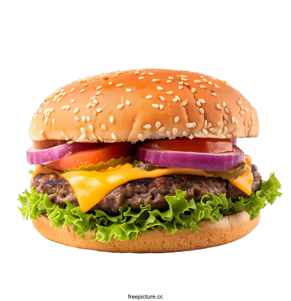 [Transparent Background PNG]Juicy Cheeseburger with Sesame Seed Bun