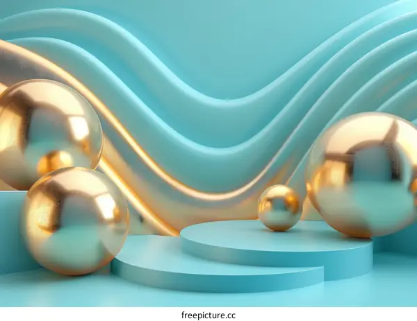 Abstract Blue and Gold Geometric Background with Sphere and Platform