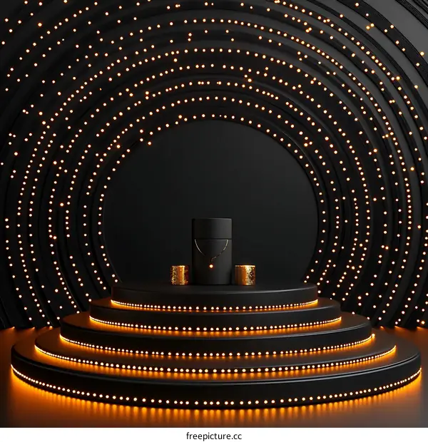 Luxury Black Product Display Stage with Golden Accents