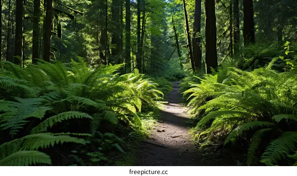 Sunlight shining through a lush green forest