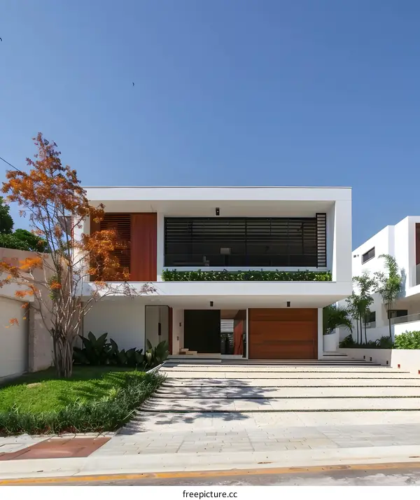 Modern White House With Wooden Accents