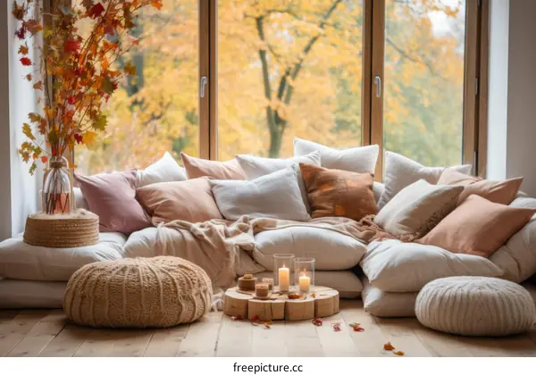 Cozy Living Room with Stunning Autumn Views