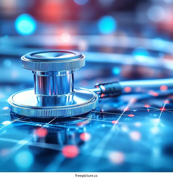 Close-up Medical Stethoscope on a Digital Network