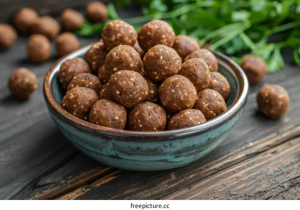 Homemade vegan energy balls with dates, nuts and seeds